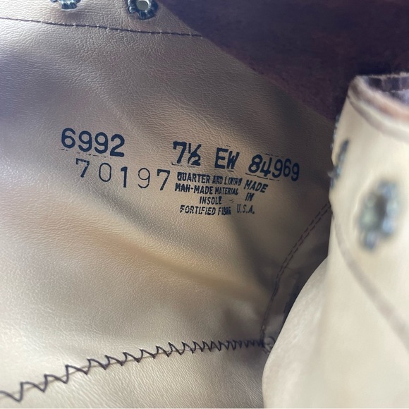 Vtg Packer Lace Up Western kiltie Work brown Leather Mens Boots 7.5 EW wide - Picture 6 of 6